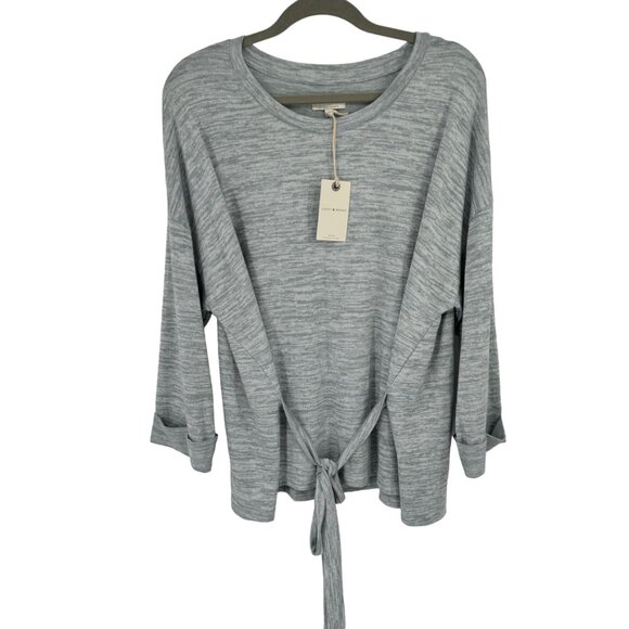 Lucky Brand Womens Grey Tie Front shirt top Size Large Knit Pullover new - Picture 1 of 11
